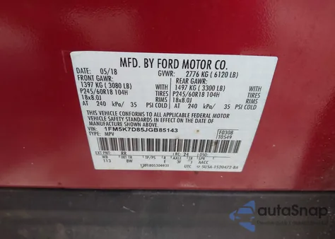 2018 Ford Explorer Xlt из США, поврежденный, VIN 1FM5K7D85JGB85143